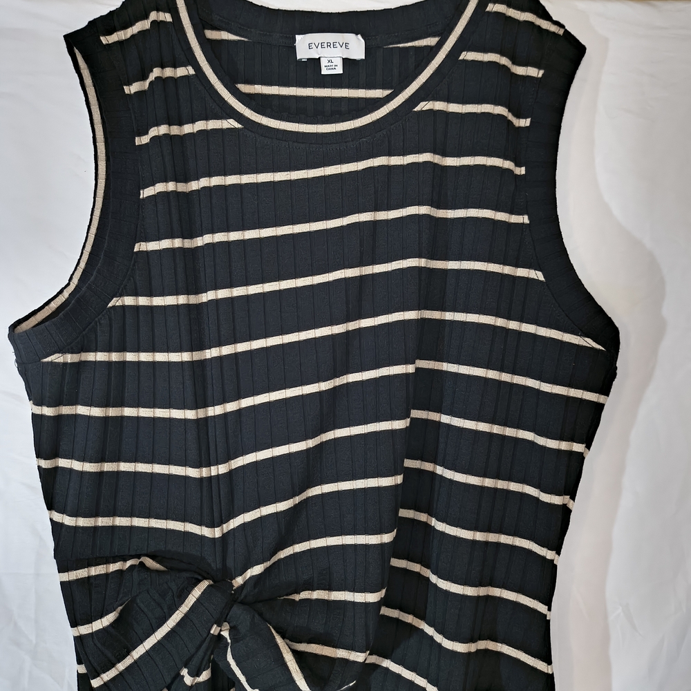 Evereve Black and Cream Striped Tie-Waist Sleeveless Midi Dress - Picture 10 of 11